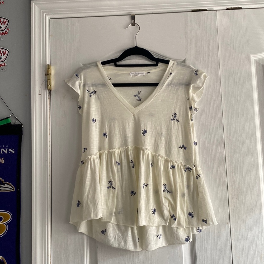 White and blue floral Francescas blouse size Large